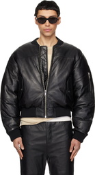 Deadwood Black Bofinger Padded Leather Bomber Jacket