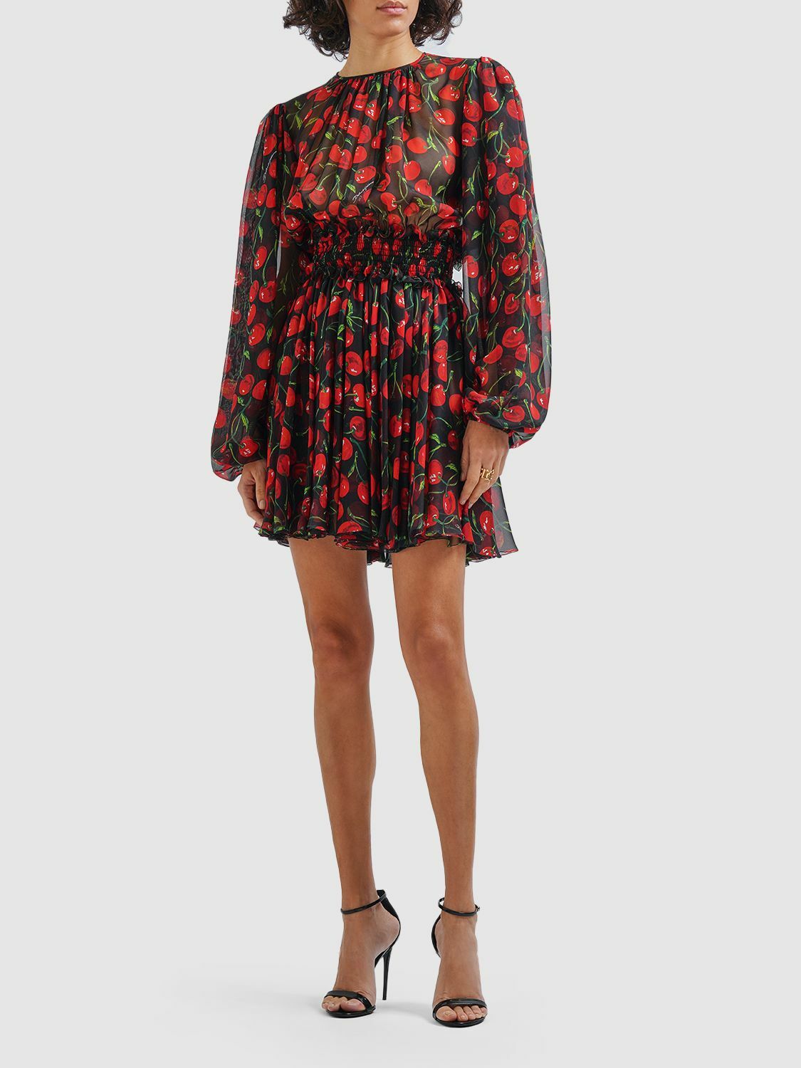DOLCE & GABBANA - Cherry Print Silk Chiffon Mini Dress Dolce DOLCE & GABBANA - Cherry Print Silk Chiffon Mini Dress Dolce