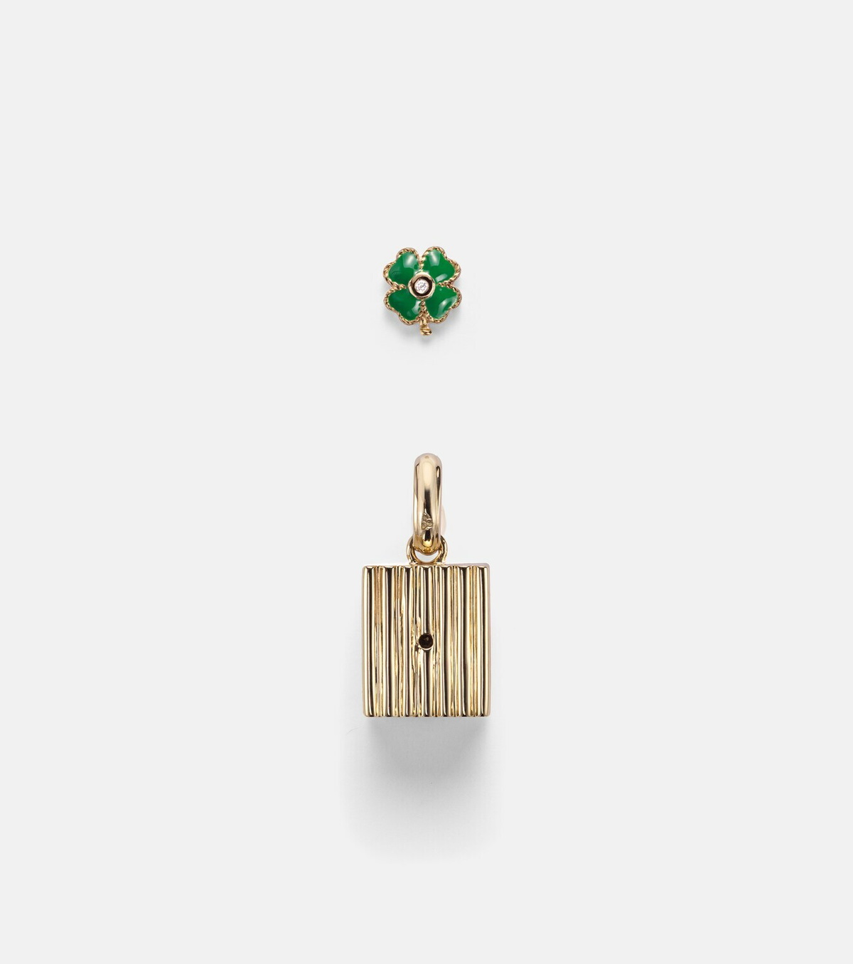 Yvonne Léon Trèfle and Le Cubo 9kt gold and enamel single earring and pendant set with diamonds