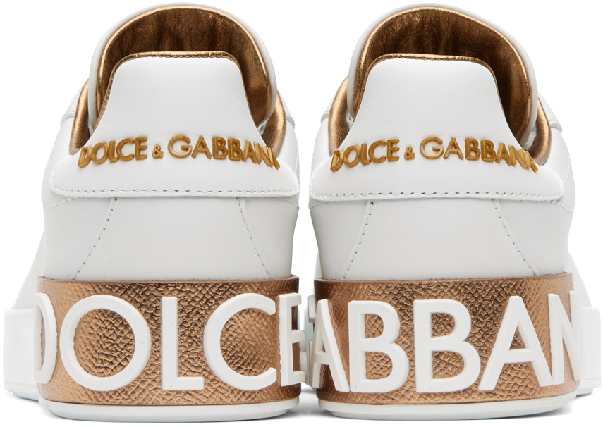 Dolce & Gabbana White & Gold Portofino Low Sneakers