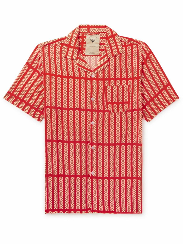 Photo: OAS - Railway Camp-Collar Printed Matte-Satin Shirt - Red