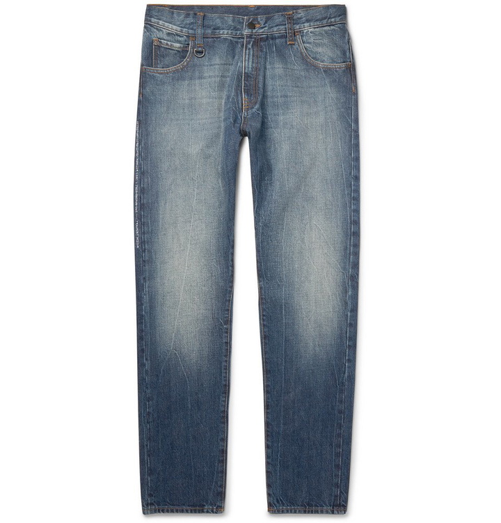 Photo: Moncler Genius - 7 Moncler Fragment Embroidered Washed-Denim Jeans - Men - Blue