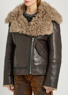 Acne Studios Leather Shearling Jacket Dark Grey