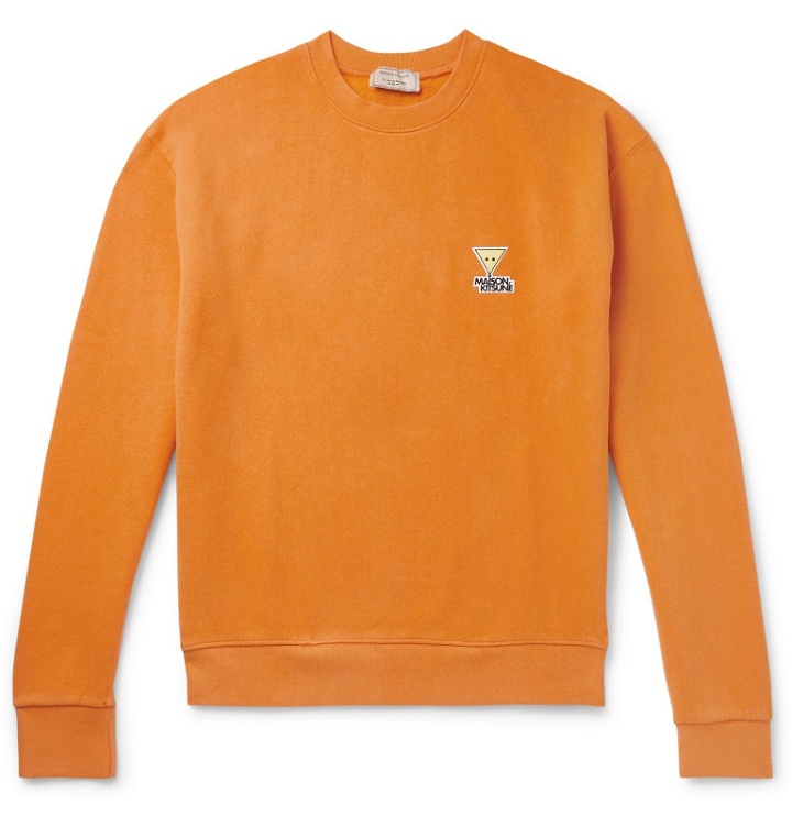 Photo: Maison Kitsuné - Logo-Appliquéd Fleece-Back Cotton and Wool-Blend Sweatshirt - Orange
