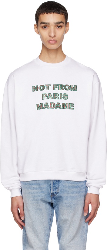 Photo: Drôle De Monsieur White 'Le Sweatshirt Slogan Tartan' Sweatshirt