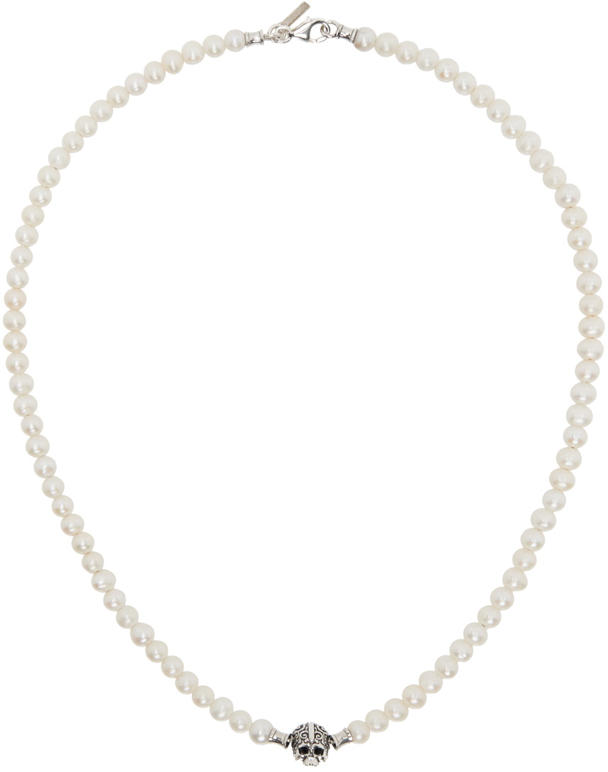 Emanuele Bicocchi White Pearl Skull Necklace