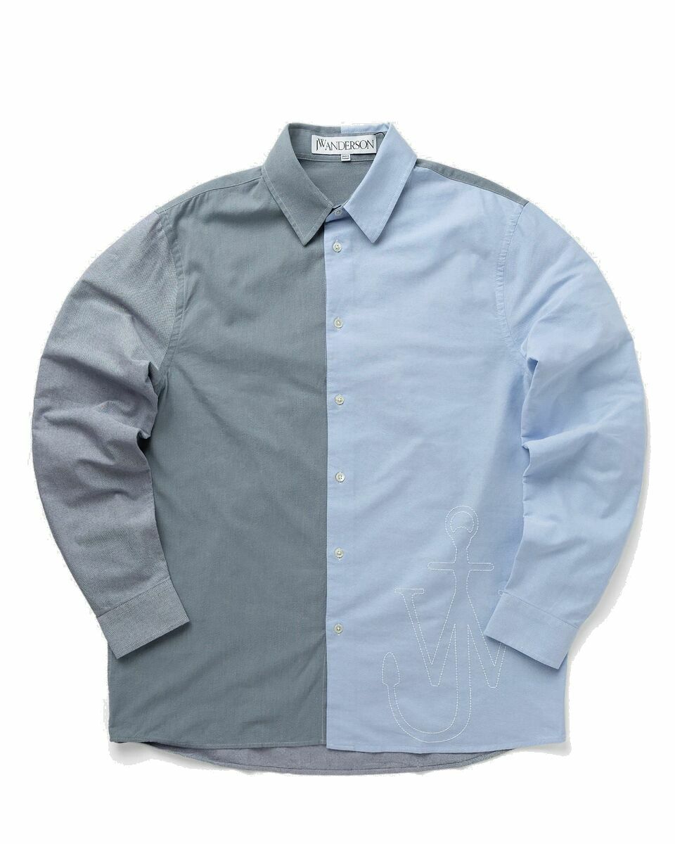Photo: Jw Anderson Anchor Classic Fit Patchwork Shirt Blue - Mens - Longsleeves