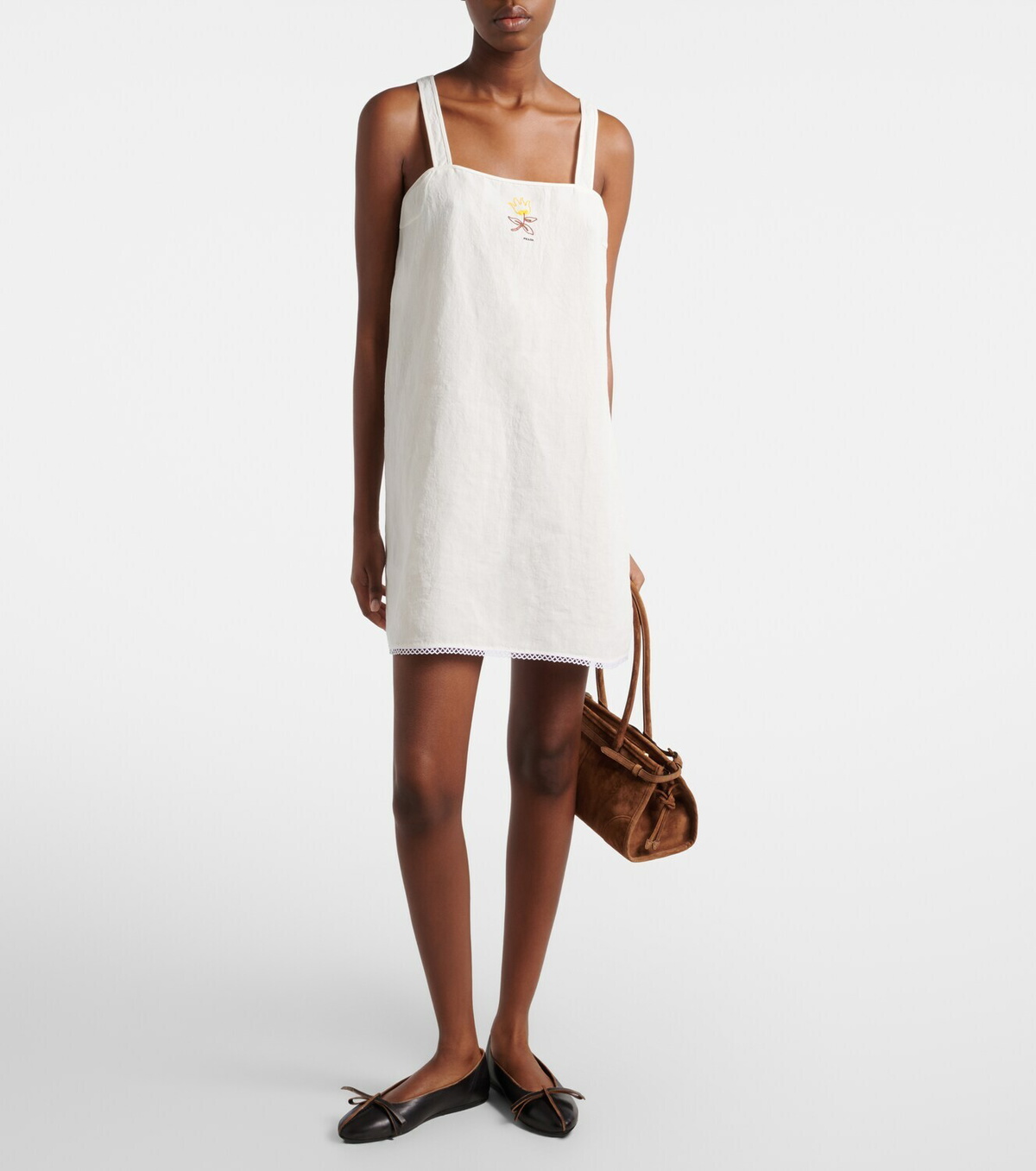 Prada Embroidered linen minidress
