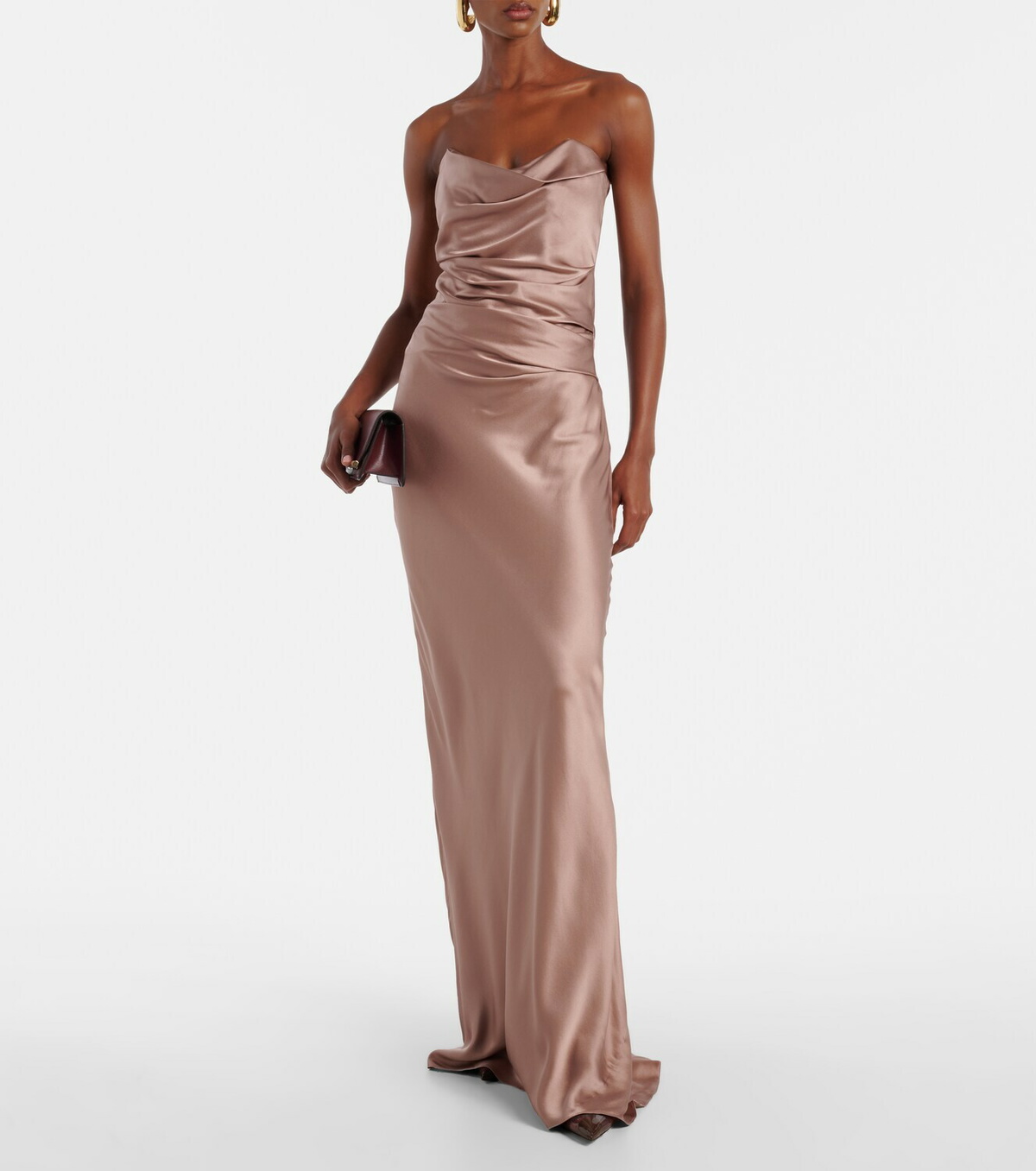 The Sei Ruched strapless silk satin corset dress