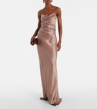 The Sei Ruched strapless silk satin corset dress