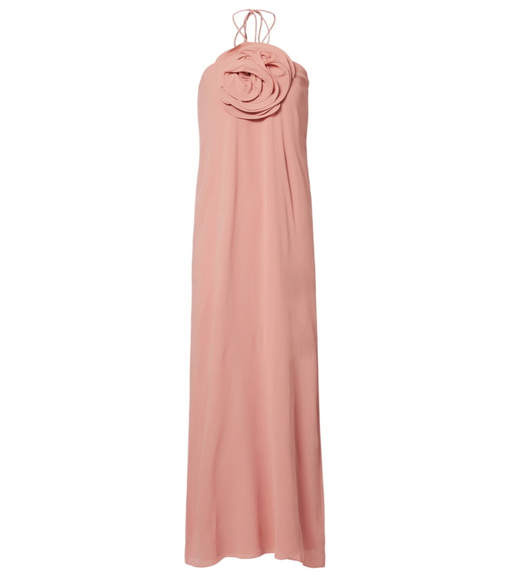 Photo: Adriana Degreas Floral-appliqué halterneck maxi dress