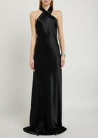 Galvan Pandora Cascading Satin Gown Black