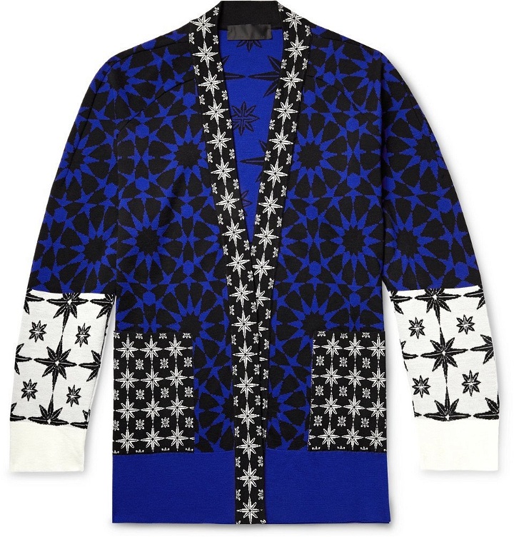 Photo: Haider Ackermann - Intarsia Wool-Panelled Cashmere and Silk-Blend Cardigan - Blue
