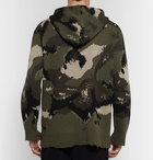 Valentino - Distressed Camouflage-Jacquard Virgin Wool-Blend Hoodie - Men - Army green