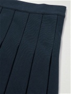 Thom Browne - Pleated Grosgrain-Trimmed Striped Cotton-Blend Piqué Kilt - Blue