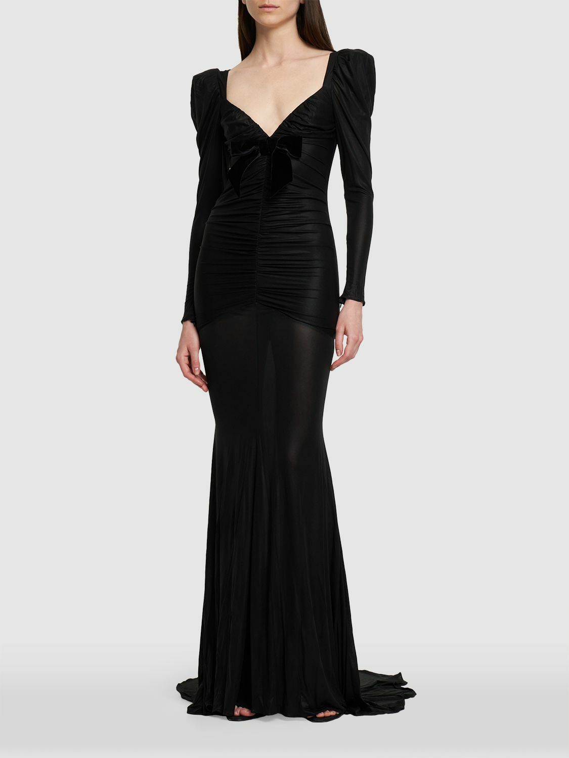 ALESSANDRA RICH - Draped Laminated Cady Long Dress Alessandra Rich ALESSANDRA RICH - Draped Laminated Cady Long Dress Alessandra Rich