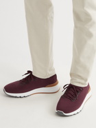 BRUNELLO CUCINELLI - Leather-Trimmed Stretch-Knit Sneakers - Burgundy