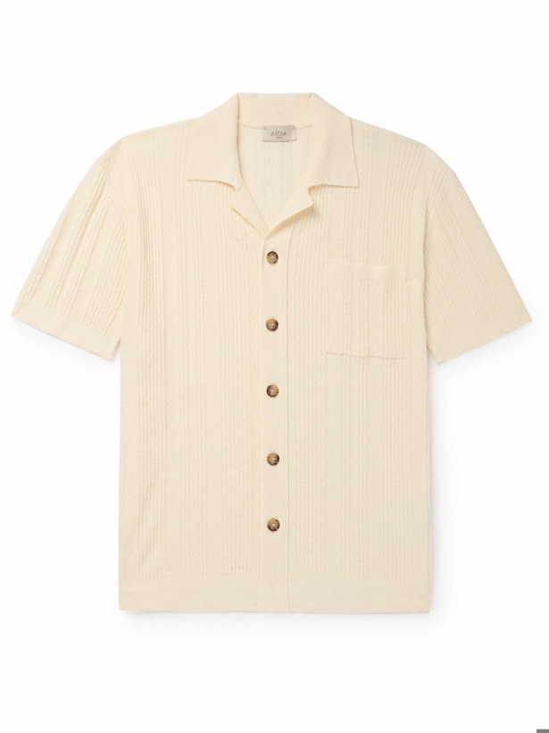 Photo: Altea - Slim-Fit Camp-Collar Ribbed Cotton-Blend Terry Shirt - Neutrals