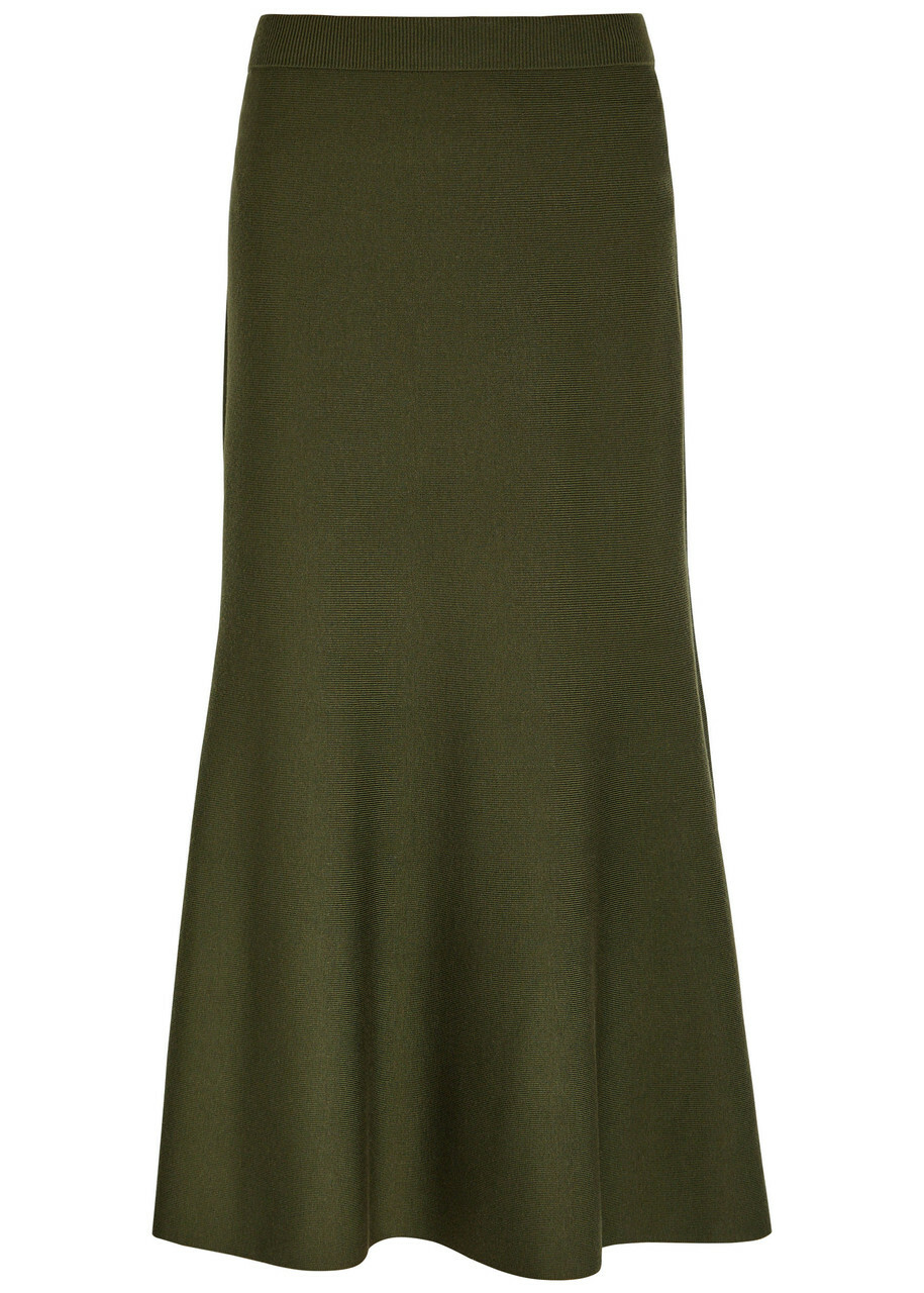 Simkhai Layne Ribbed Merino Wool Midi Skirt Khaki