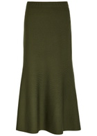 Simkhai Layne Ribbed Merino Wool Midi Skirt Khaki