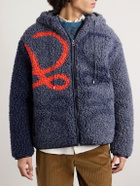 LOEWE - Leather-Trimmed Fleece-Jacquard Hooded Jacket - Blue