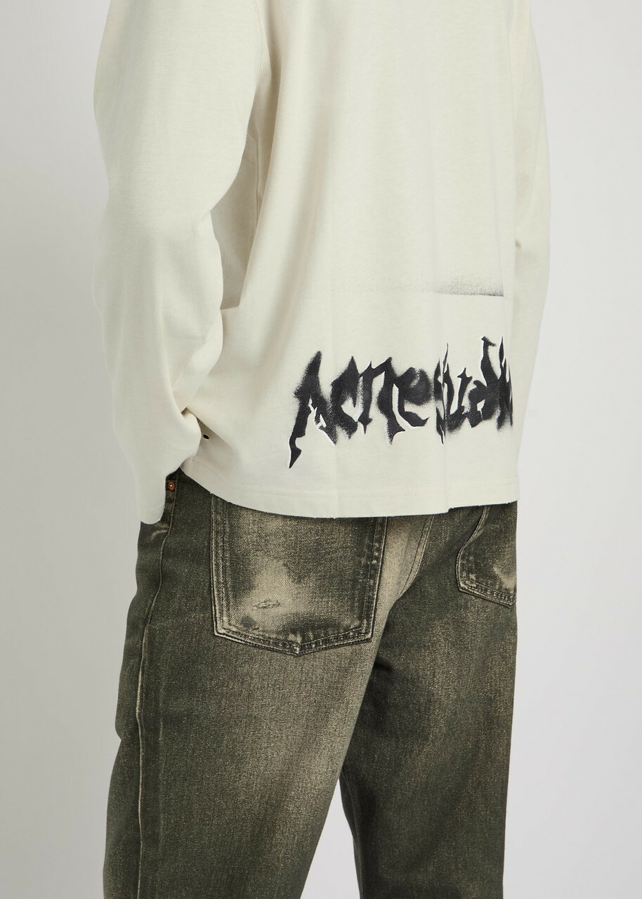 Acne Studios Logo-print Long-sleeve Cotton-blend T-shirt White