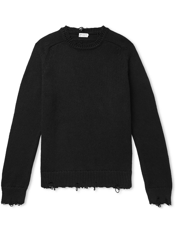 Photo: SAINT LAURENT - Distressed Cotton Sweater - Black