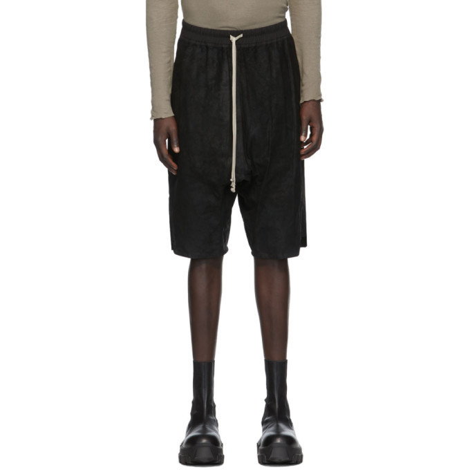 Rick Owens Black Blistered Leather Basket Swinger Shorts Rick Owens