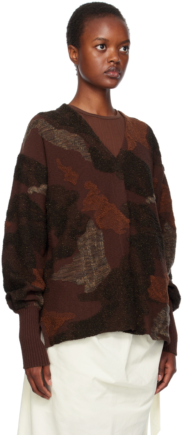 Mame Kurogouchi Brown Piled Cardigan Mame Kurogouchi 