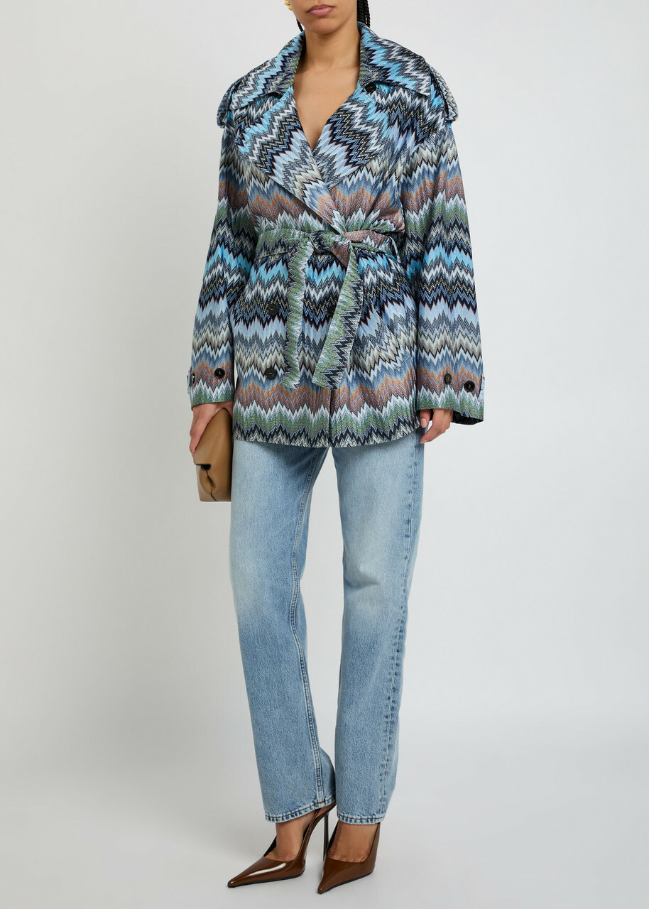 Missoni Zigzag Belted Fine-knit Trench Jacket Multicoloured