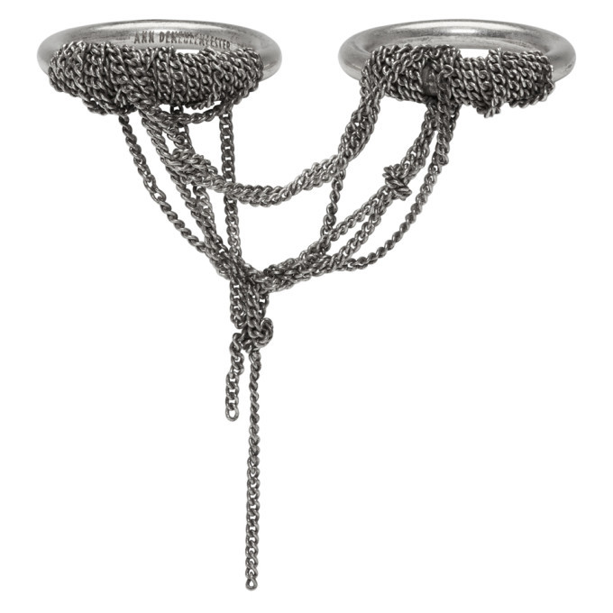 Ann Demeulemeester Silver Double Chain Ring Ann Demeulemeester