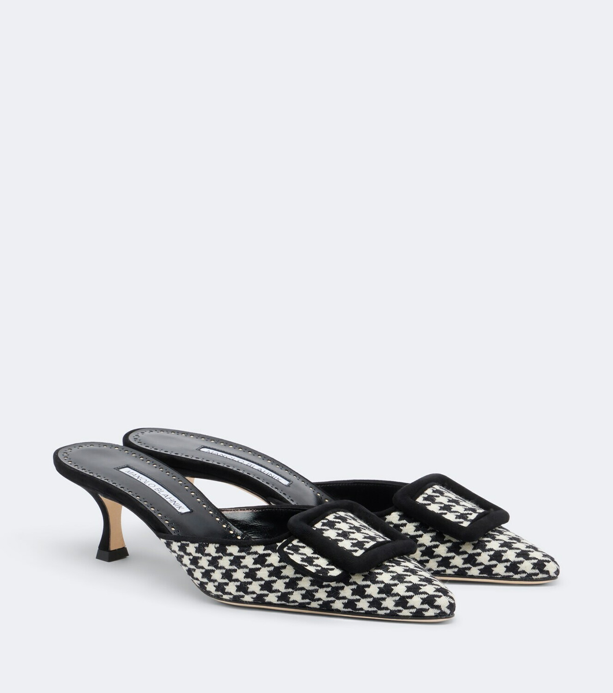 Manolo Blahnik Maysalebi houndstooth suede-trimmed mules
