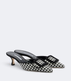 Manolo Blahnik Maysalebi houndstooth suede-trimmed mules