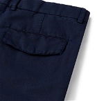 Brunello Cucinelli - Navy Slim-Fit Pleated Linen and Cotton-Blend Chinos - Men - Navy
