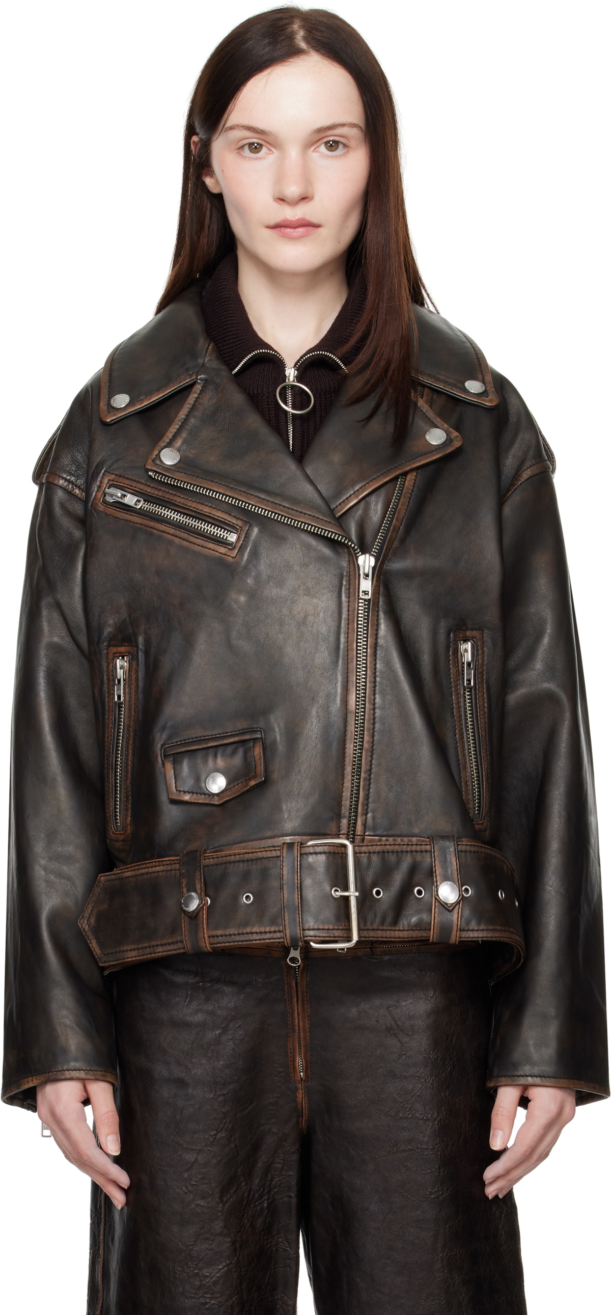 Stand Studio Black Isobelle Biker Leather Jacket