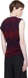 Dries Van Noten Red & Purple Argyle Sweater Vest