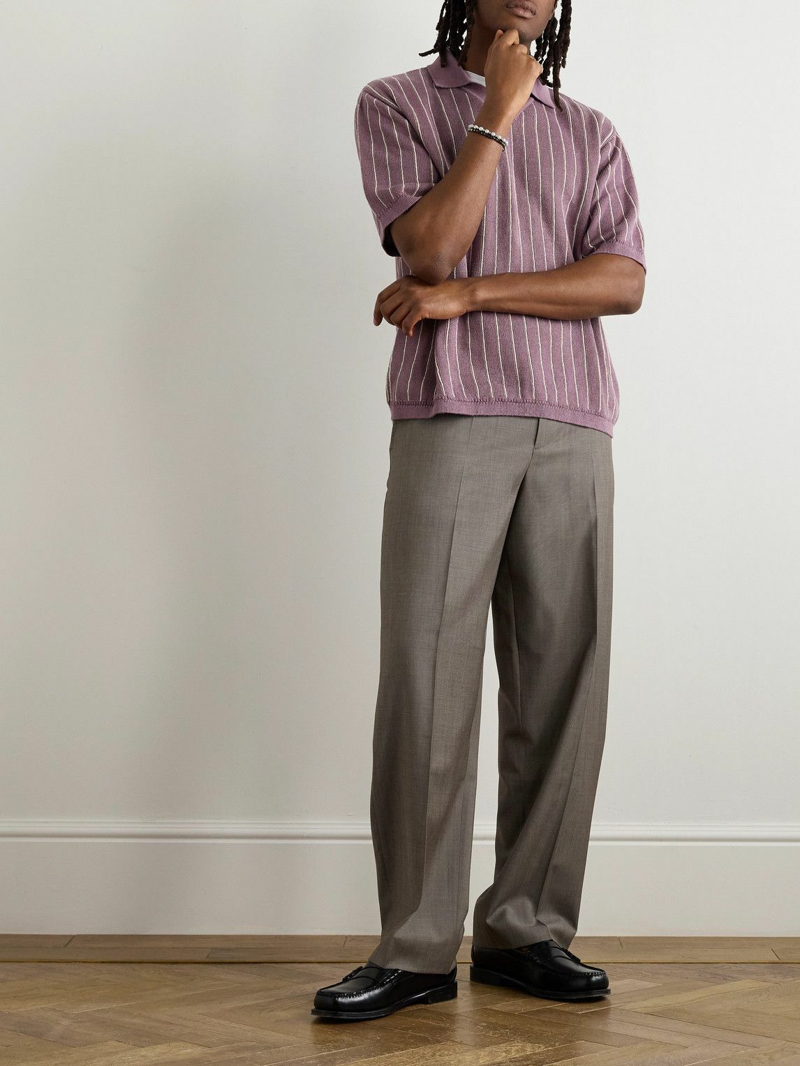 A Kind Of Guise - Mahua Striped Linen and Cotton-Blend Polo Shirt - Purple