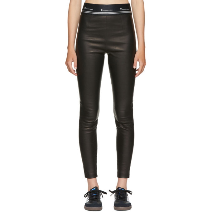 Photo: T by Alexander Wang Black Stretch Leather Logo Trousers
