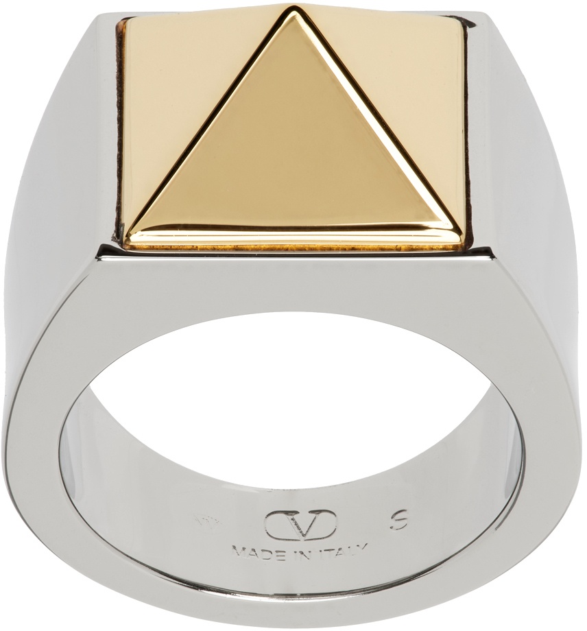 Valentino Garavani Silver & Gold Pyramid Stud Ring