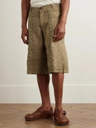 Kartik Research - Straight-Leg Embellished Slub Silk-Voile Shorts - Green