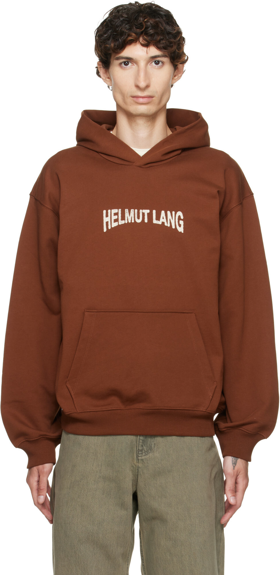 Helmut Lang Brown Ticket Logo Hoodie