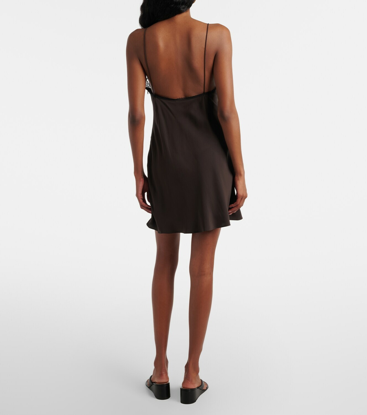 SIR Lace-trimmed silk minidress