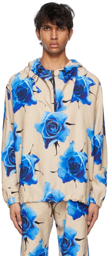 Photo: Paul Smith Blue & Beige Linen Monarch Rose Hooded Jacket