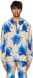 Paul Smith Blue & Beige Linen Monarch Rose Hooded Jacket