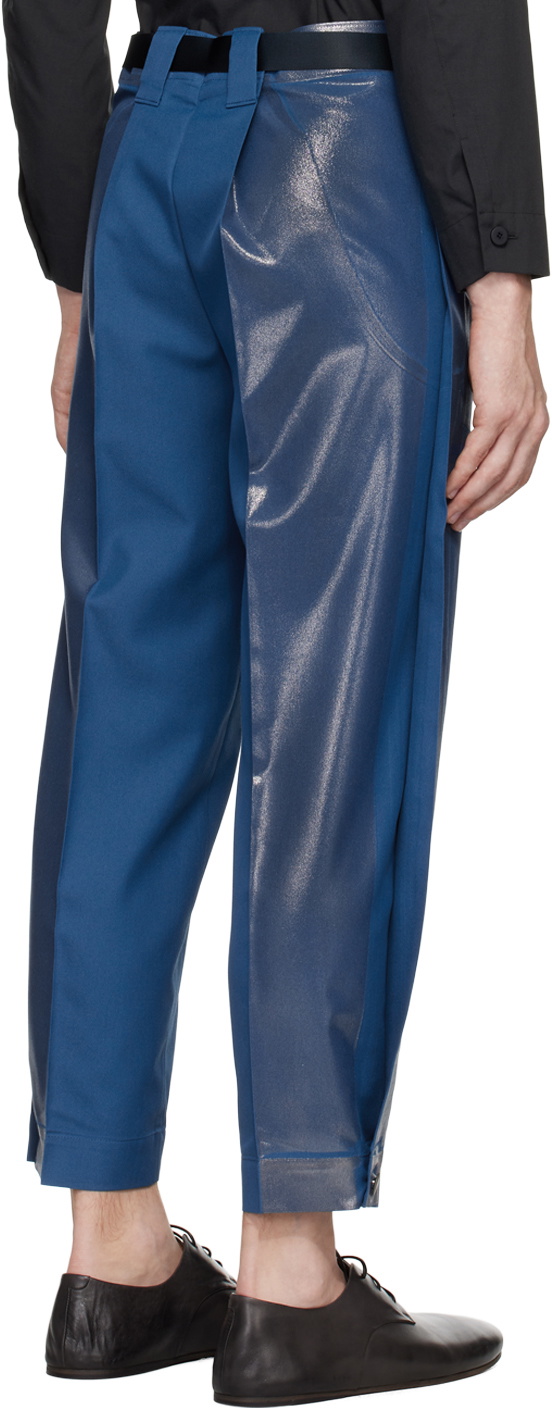 132 5. ISSEY MIYAKE Blue Tucked Foil Trousers