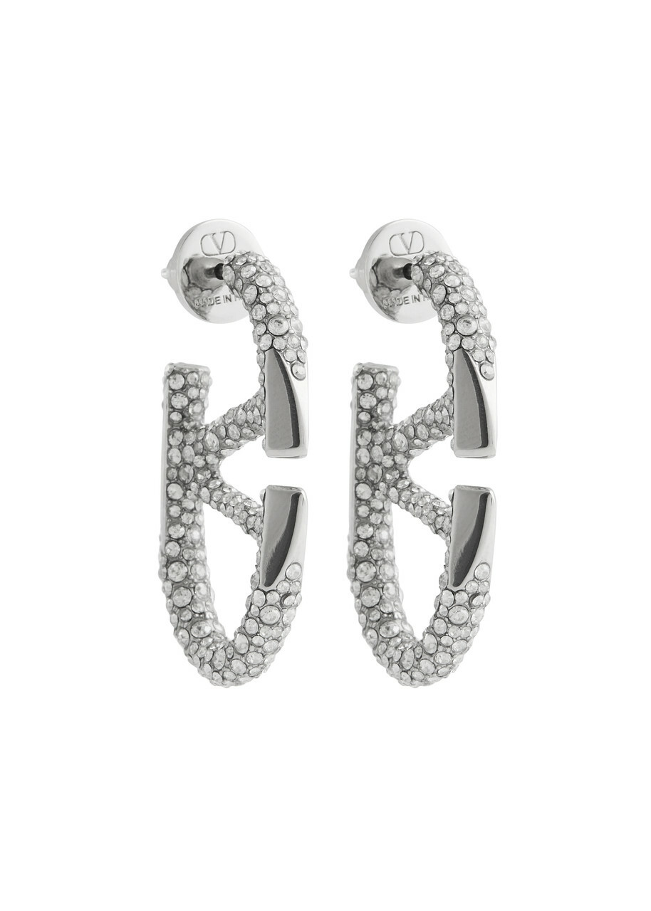 Valentino Garavani VLogo Crystal-embellished Hoop Earrings - Silver - One Size