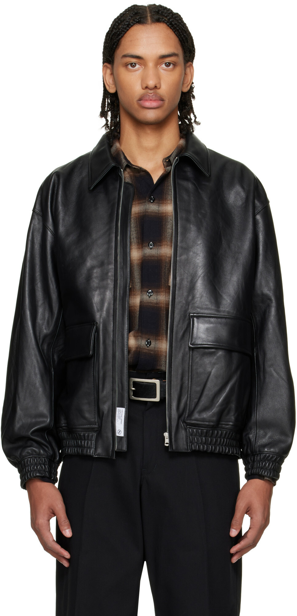 Neighborhood Black Leather Dad Jacket