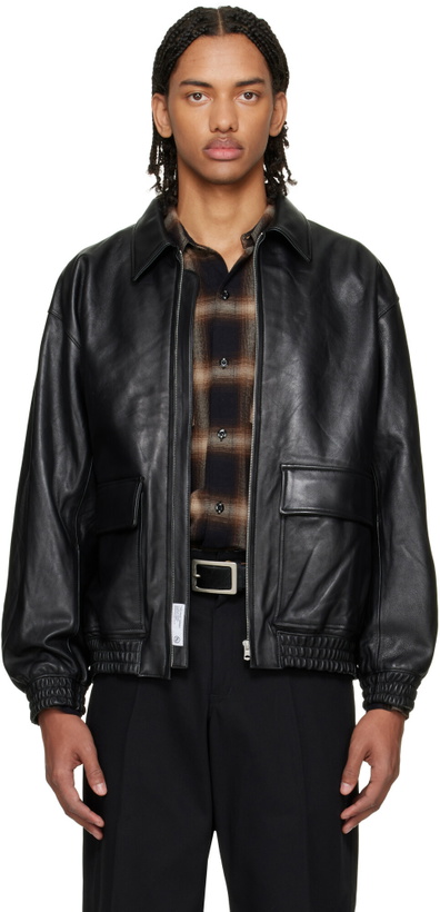 Photo: Neighborhood Black Leather Dad Jacket