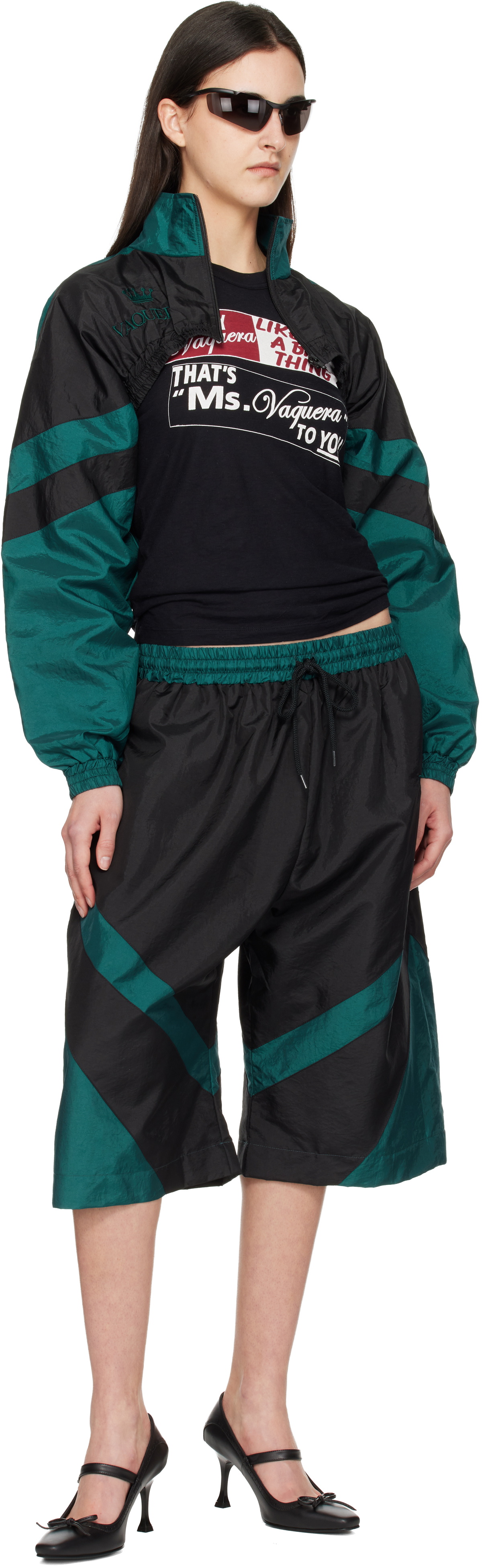 VAQUERA Green & Black Windbreaker Shorts