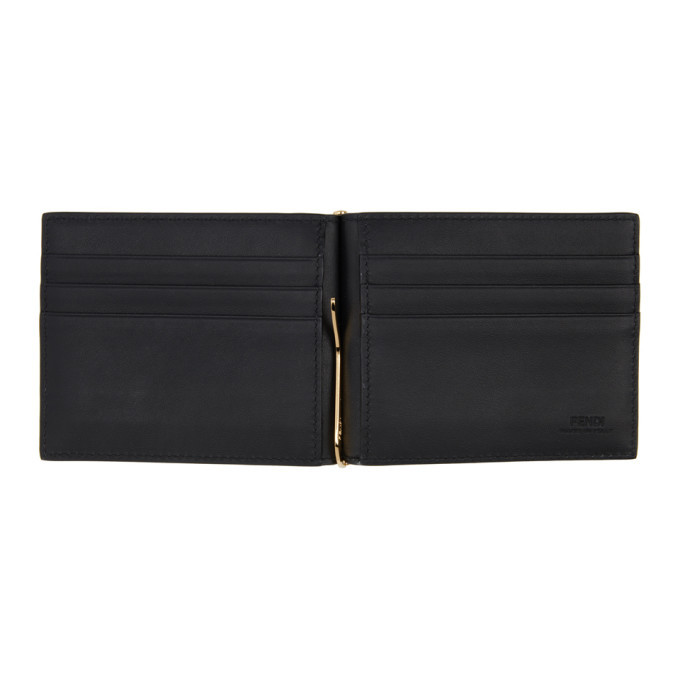 Fendi - FF Black Leather Money Clip Card Holder